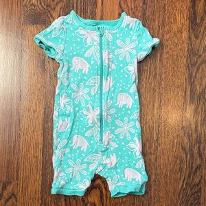 Tea Collection Mint Green Short-Sleeve Elephant & Floral Footie
